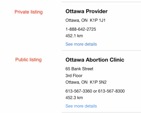 Image comparing public and private listings on Choice Connect App.